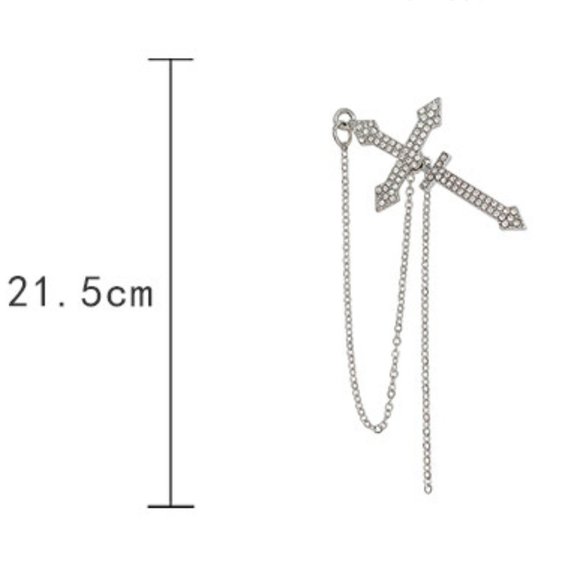 💙Rhinestones Cross Earrings Single Ear Climber - Picture 3 of 11